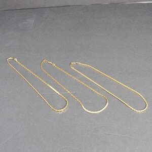 3 Chain Lot 14KGP Gold Plated Flat Link Box Chain Necklace Set Layering Delicate